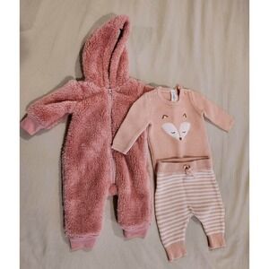 Carter's Just One You Baby Girl Pink Fox Sweater Pants Set Fuzzy Romper0-3M & 3M